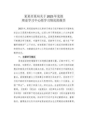 某某市某局关于2023年党组理论学习中心组学习情况的报告.docx