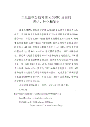 重组结核分枝杆菌Mr38000蛋白的表达、纯化和鉴定.docx