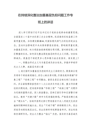 在持续深化整治加重基层负担问题工作专班上的讲话.docx