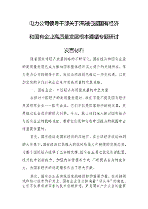 电力公司领导干部关于深刻把握国有经济和国有企业高质量发展根本遵循专题研讨发言材料.docx