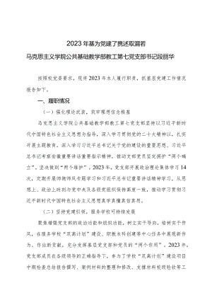 7.2023年度教工第七党支部基层党组织书记抓基层党建工作述职报告（段丽华）.docx