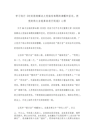 学习饯行《时刻保持解决大党独有难题的清醒和坚定把党的伟大自我革命进行到底》心得.docx