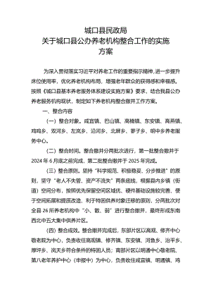 关于县公办养老机构整合工作的实施方案.docx