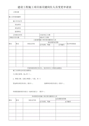 建设工程施工项目部关键岗位人员变更申请表.docx