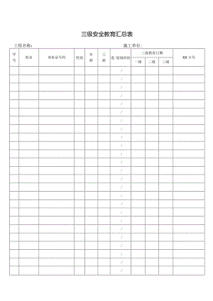 三级安全教育汇总表.docx