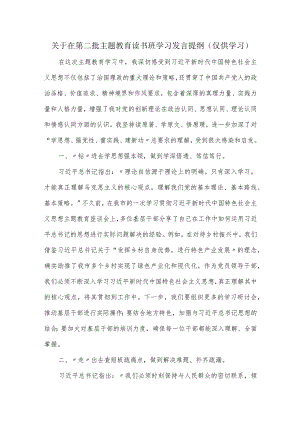 关于在第二批主题教育读书班学习发言提纲.docx