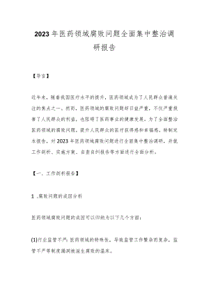 2023年医药领域腐败问题全面集中整治调研报告.docx