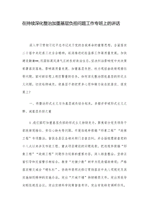 在持续深化整治加重基层负担问题工作专班上的讲话.docx