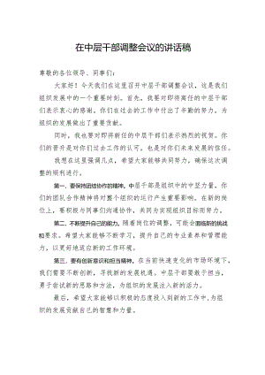 在中层干部调整会议的讲话稿.docx