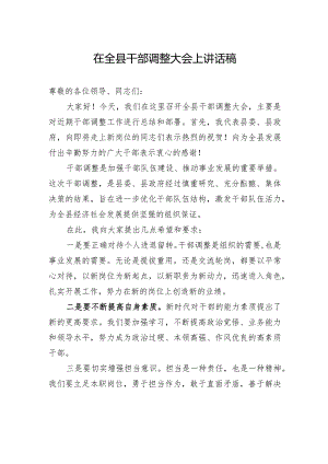 在全县干部调整大会上讲话稿.docx
