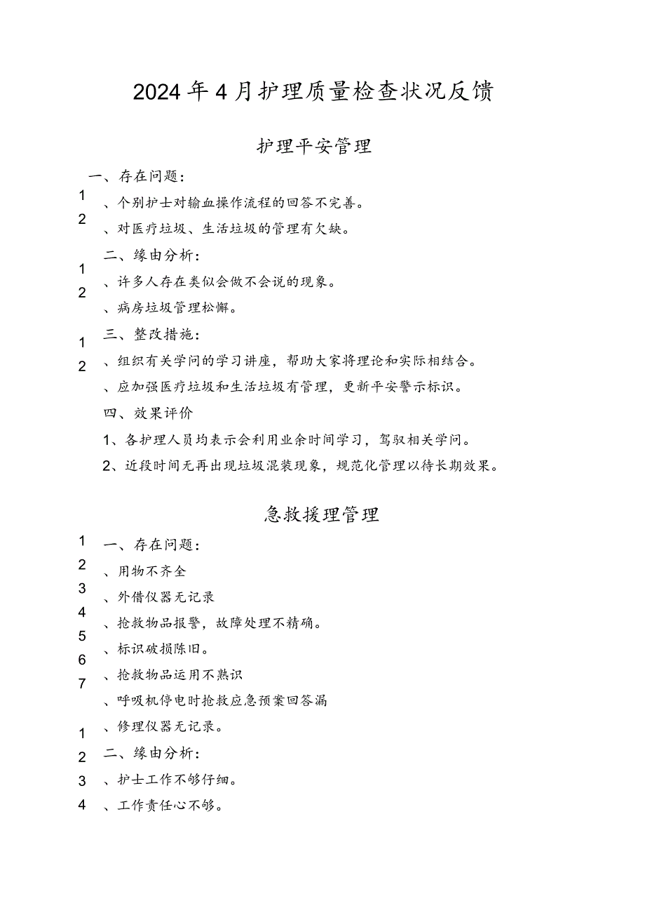 2024年4月护理质量检查情况反馈剖析.docx_第1页