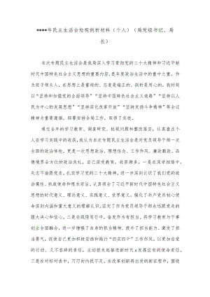 2022年民主生活会检视剖析材料（个人）（局党组书记、局长）【】.docx