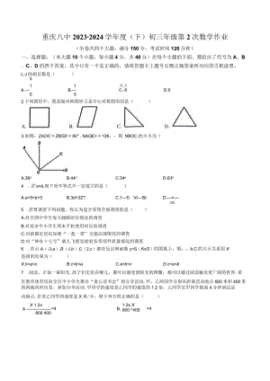 重庆市第八中学校2023-2024学年九年级下学期第二次定时练习题(无答案).docx