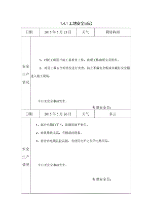 [施工资料]工地安全日记(14).docx