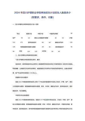2024年四川护理职业学院单独招生计划招生人数是多少(附要求、条件、对象).docx