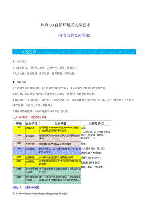 热点08自然环境及文学艺术（阅读理解之简答题）（解析版）.docx