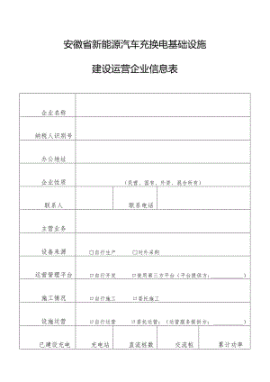 安徽省新能源汽车充换电基础设施建设运营企业信息表.docx