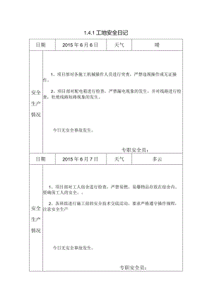 [施工资料]工地安全日记(19).docx