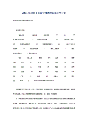 2024年徐州工业职业技术学院年招生计划.docx