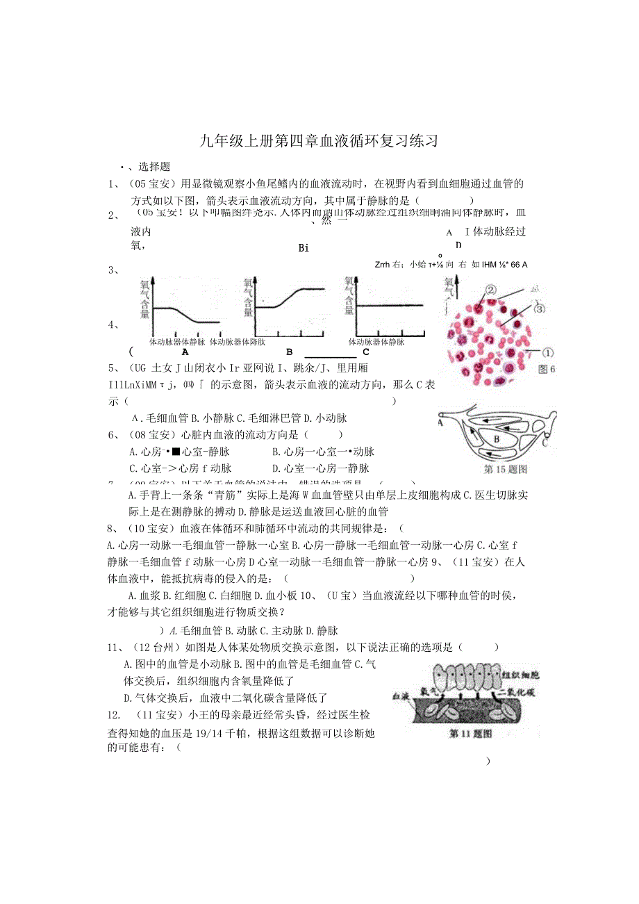 浙教版科学九年级上册血液循环练习.docx_第1页
