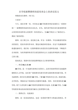 在学校新聘教师岗前培训会上的讲话范文.docx