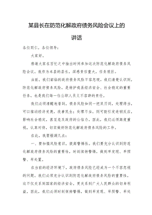 某县长在防范化解政府债务风险会议上的讲话.docx