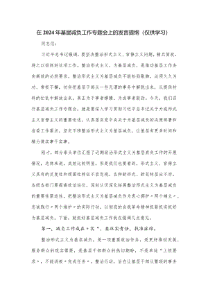 在2024年基层减负工作专题会上的发言提纲.docx