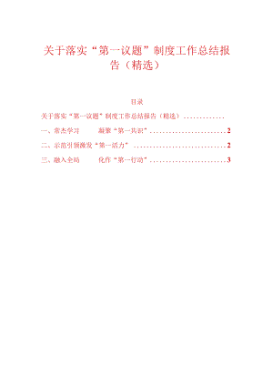 关于落实“第一议题”制度工作总结报告（精选）.docx