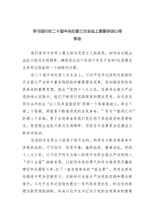 (六篇)学习践行在二十届中央纪委三次全会上重要讲话心得体会范文.docx