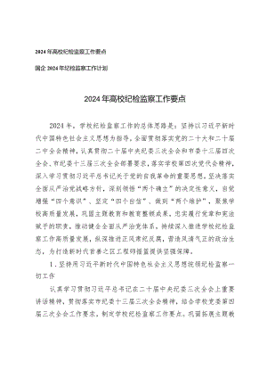 （2篇）2024年高校纪检监察工作要点纪检监察工作计划.docx