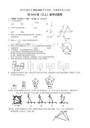 重庆巴蜀中学2024-2025学年度第一学期期末复习考试.docx