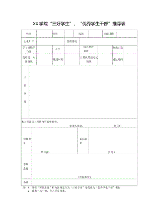 学院“三好学生”、“优秀学生干部”推荐表.docx