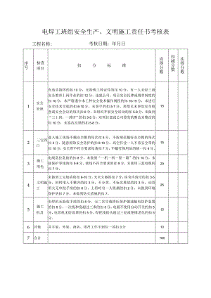 电焊工班组安全生产、文明施工责任书考核表.docx