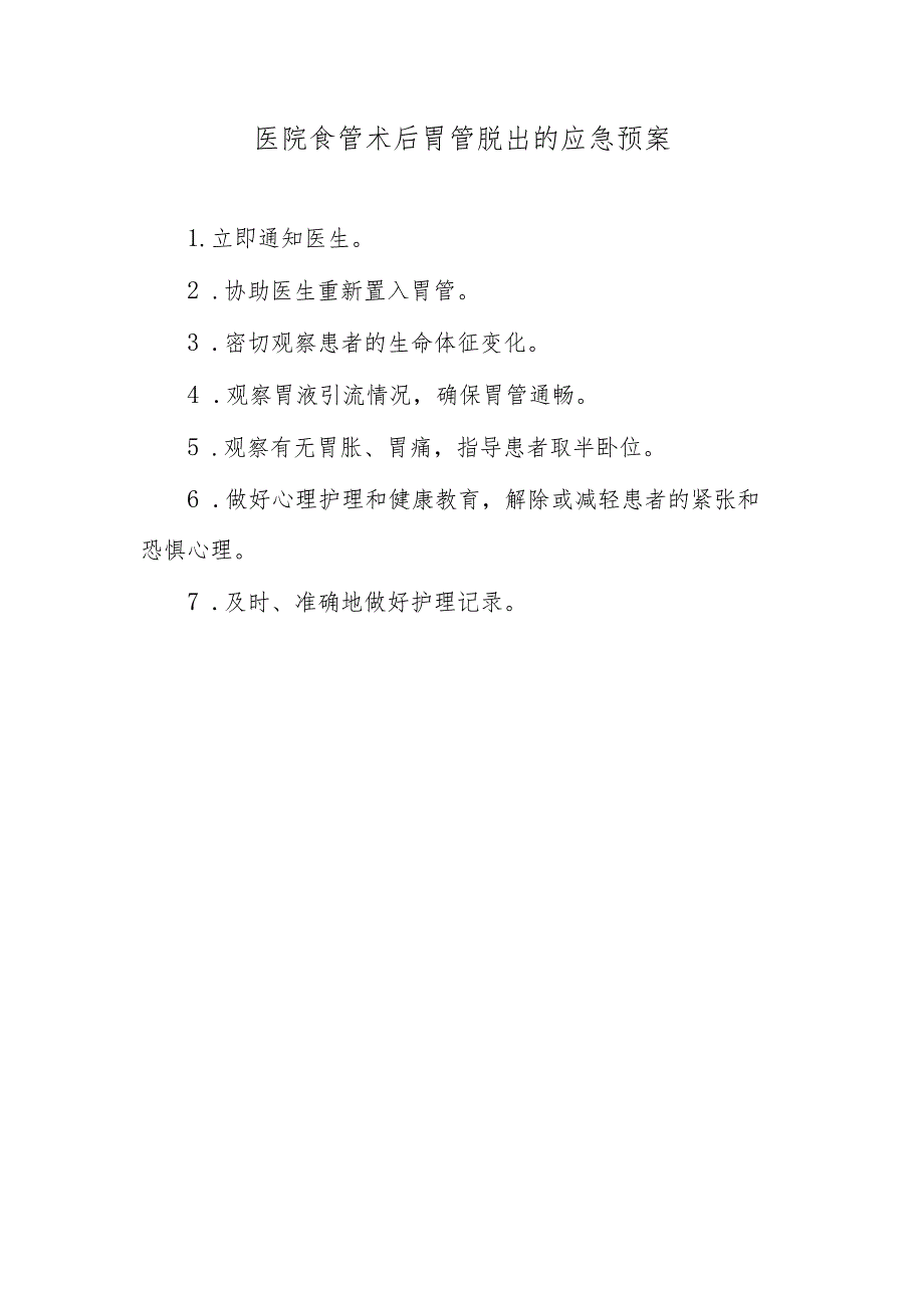 医院食管术后胃管脱出的应急预案.docx_第1页