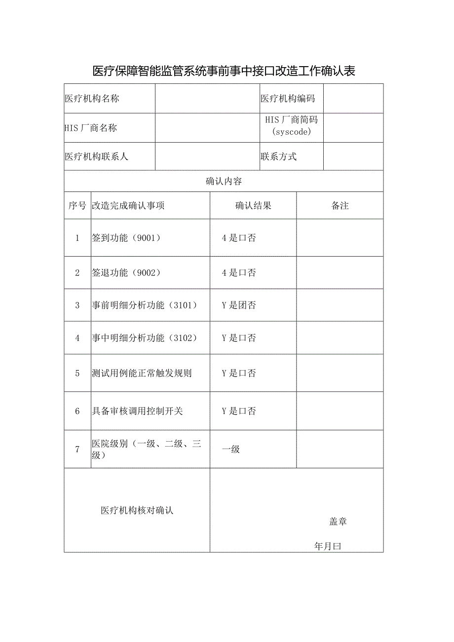 医疗保障智能监管系统事前事中接口改造工作确认表.docx_第1页