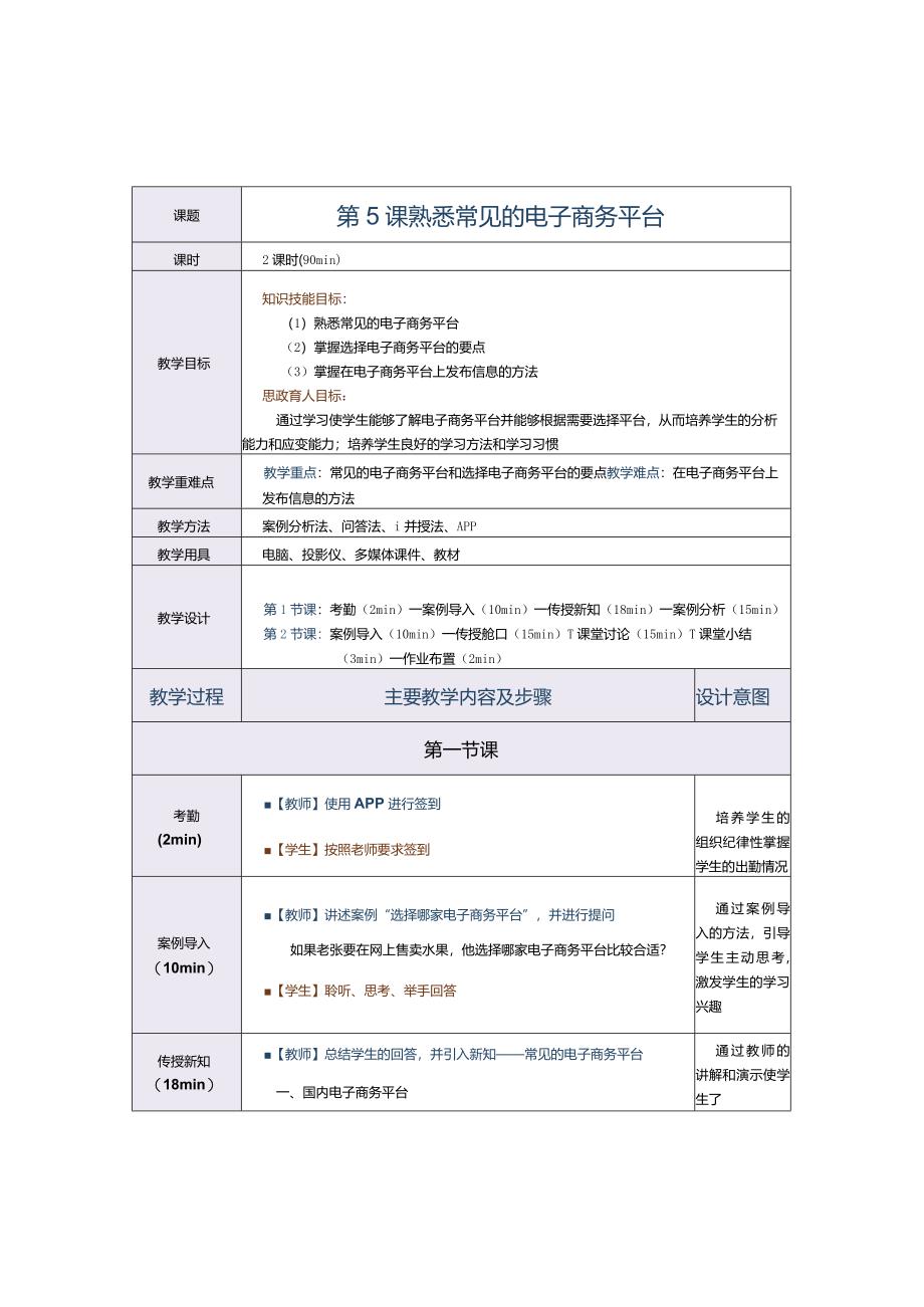 《电子商务运营实务》教案第5课熟悉常见的电子商务平台.docx_第1页