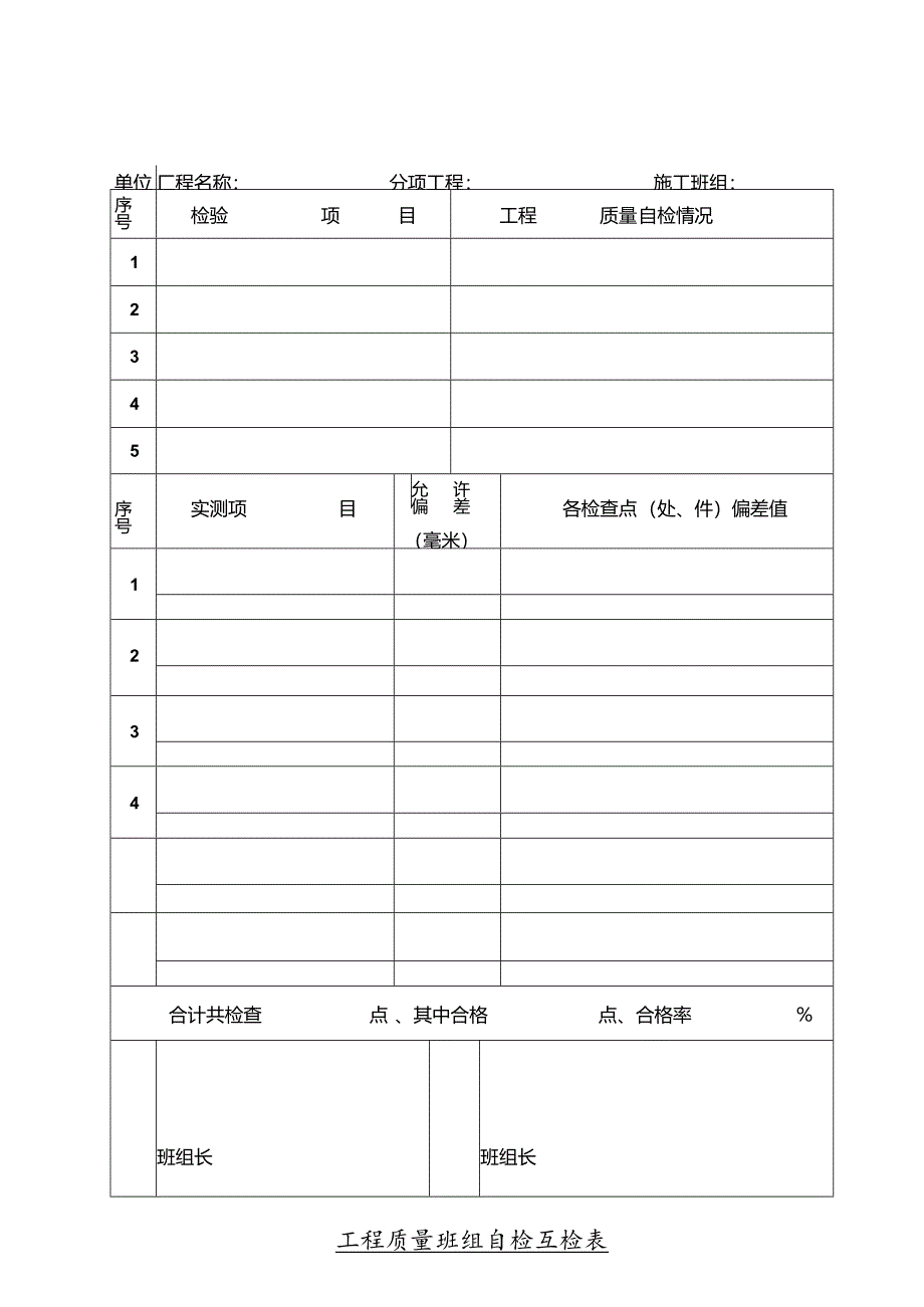 工程质量班组自检互检表（空白）.docx_第1页