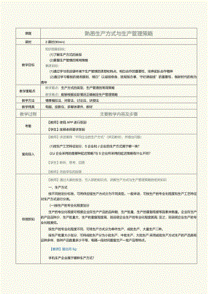 《现代供应链管理实务》教案第15课熟悉生产方式与生产管理策略.docx