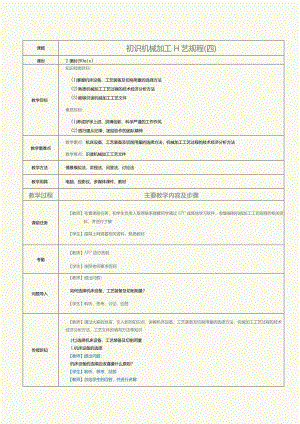 《机械制造工艺》教案第4课初识机械加工工艺规程（四）.docx
