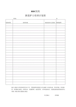 医院新进护士培训计划表.docx