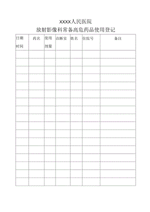放射影像科常备高危药品使用登记表.docx