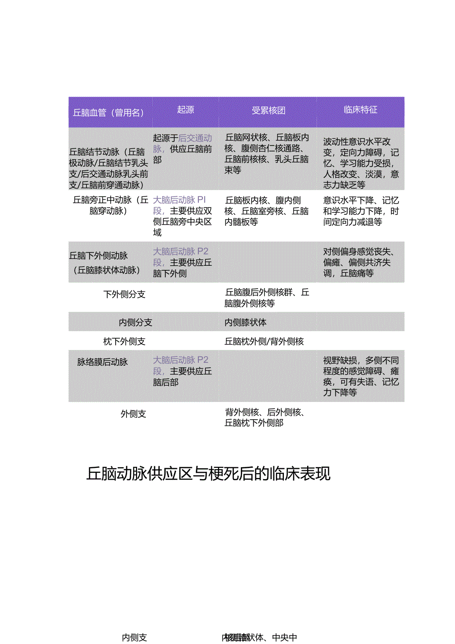 丘脑动脉供应区与梗死后的临床表现.docx_第1页