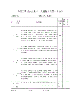 饰面工班组安全生产、文明施工责任书考核表.docx