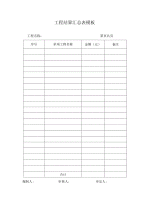工程结算汇总表模板.docx