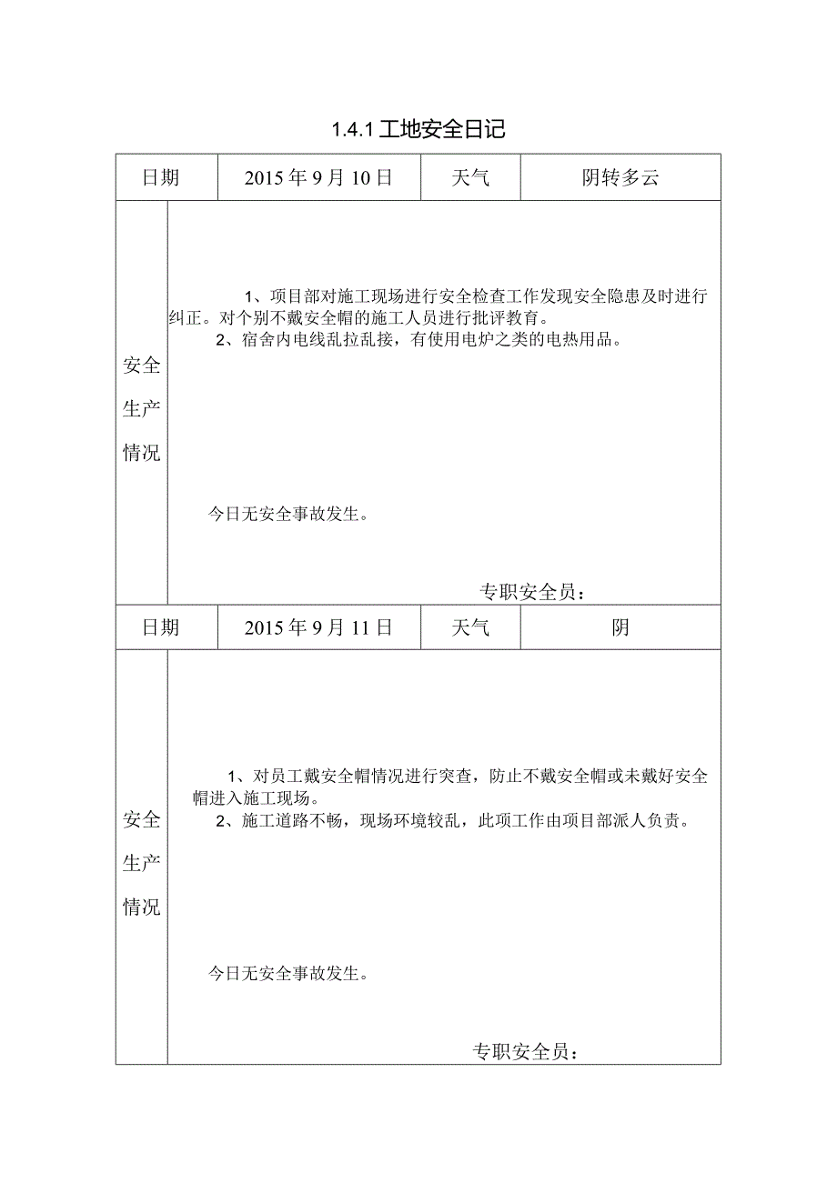 [施工资料]工地安全日记(16).docx_第1页