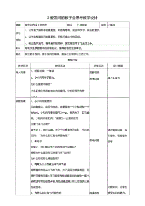 2爱发问的孩子会思考教学设计教科版心理健康二年级下册.docx