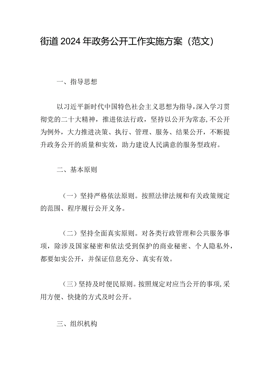 街道2024年政务公开工作实施方案（范文）.docx_第1页