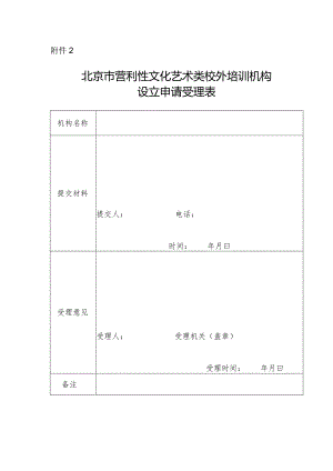 北京市营利性文化艺术类校外培训机构设立申请受理表.docx