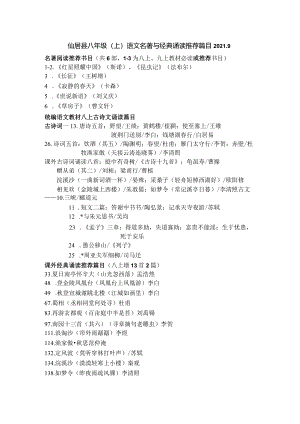 统编本八上名著阅读古诗文诵读推荐篇目.docx