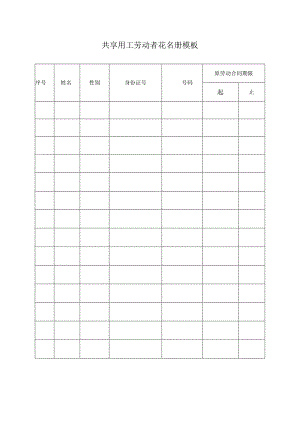 共享用工劳动者花名册模板.docx